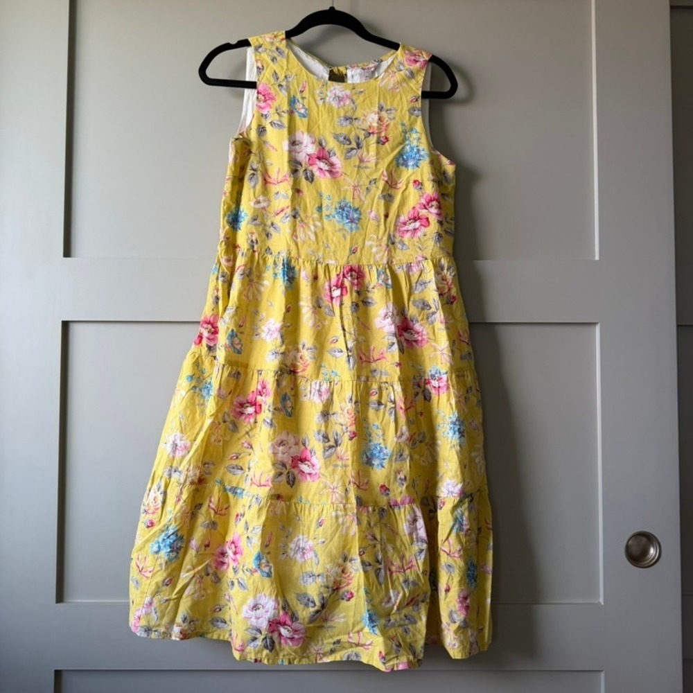 Cath Kidston Sun Dress Womens Size 8 Yellow Floral Tie Back Sleeveless Garden